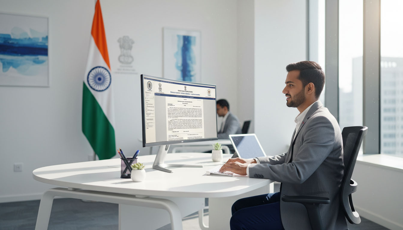 A young government employee working in a central government office after clearing the SSC CHSL after 12th examination and securing a position.