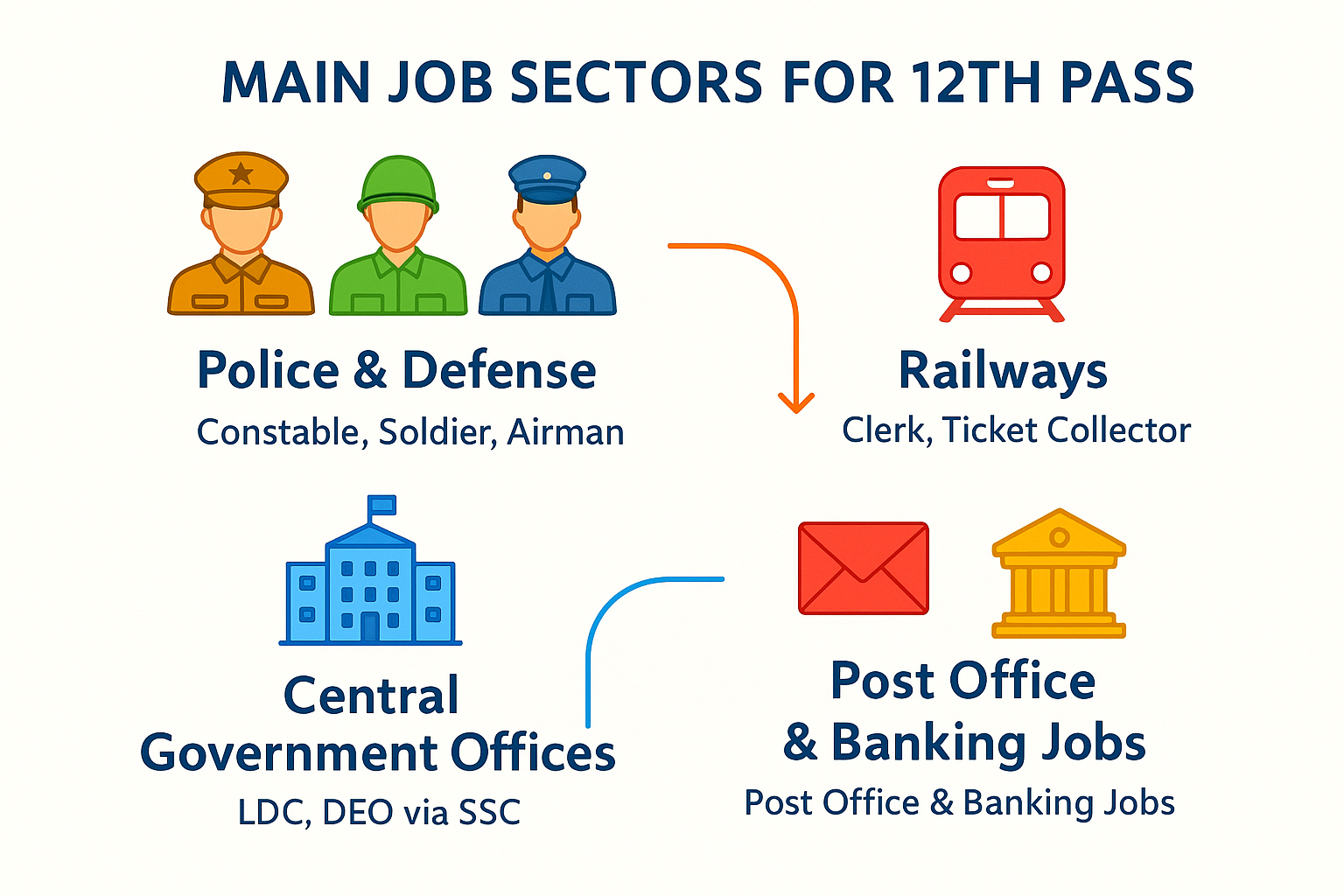 Infographic showing types of government jobs available for 12th pass candidates.